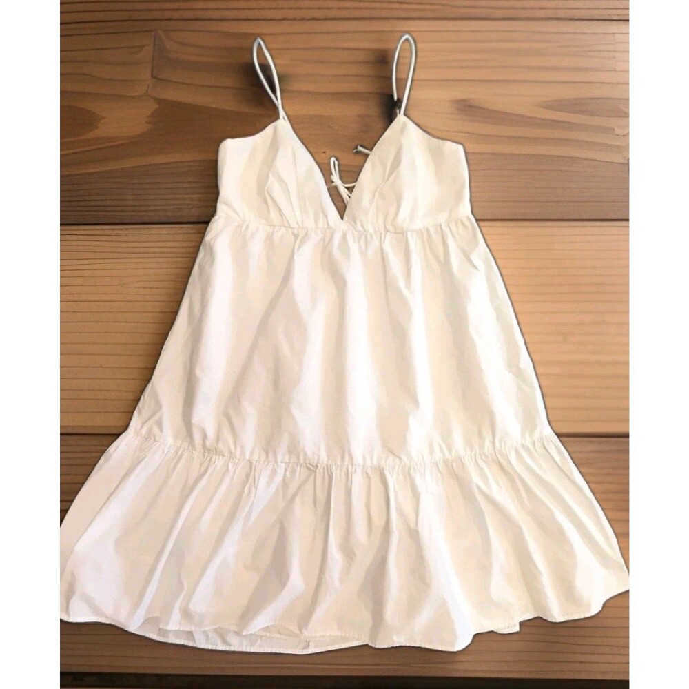 Zara Halter Style Strappy Sun Lined Mini Ruffles Satín Dress White Size Small